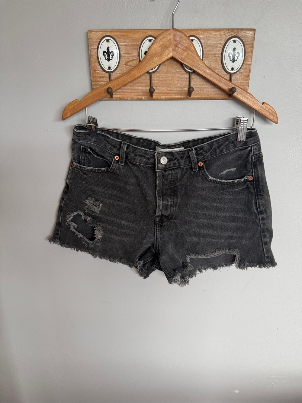 Topshop Black Distressed Denim Shorts